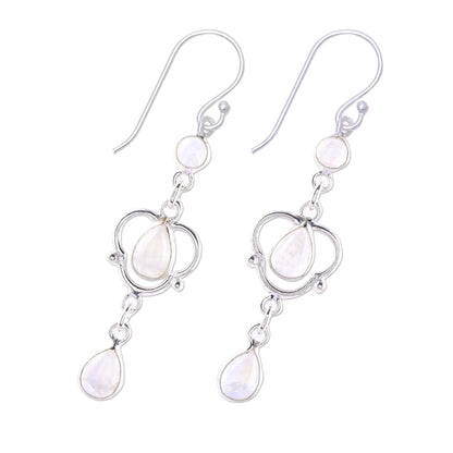 Iridescent Rain Sterling Silver and Rainbow Moonstone Dangle Earrings