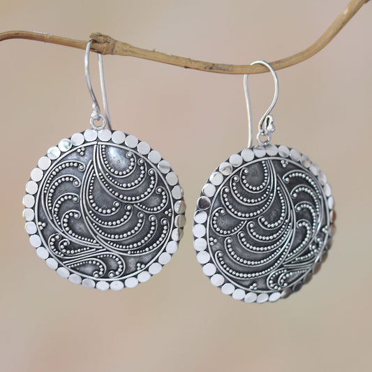 Sun Empress Handcrafted Sterling Silver Dangle Earrings from Bali