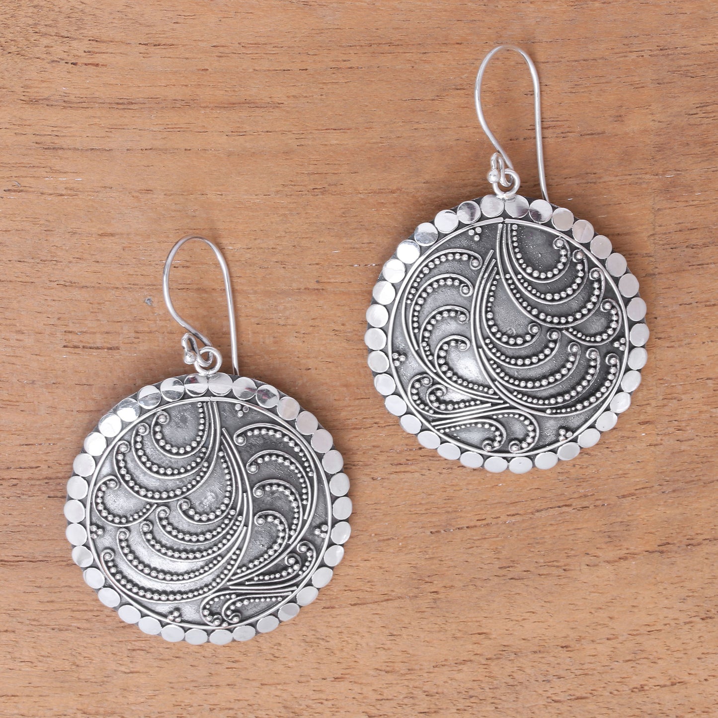 Sun Empress Handcrafted Sterling Silver Dangle Earrings from Bali