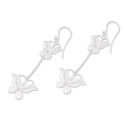 Filigree Butterflies Sterling Silver Filigree Butterfly Elongated Dangle Earrings