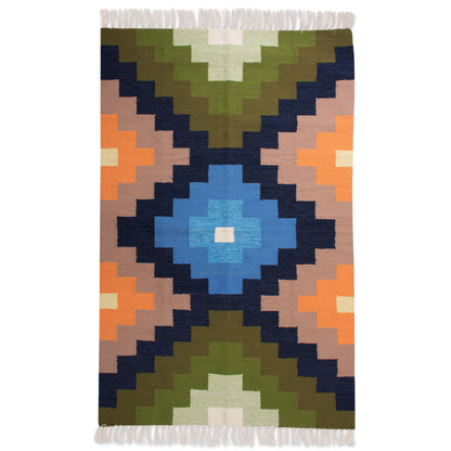 Chakana Colors Handwoven Geometric Wool Area Rug from Peru (4x6)
