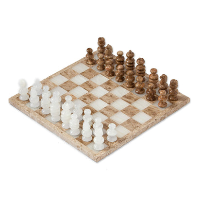 Nature's Challenge Onyx and Marble Chess Set in Brown and Beige (13.5 in.)