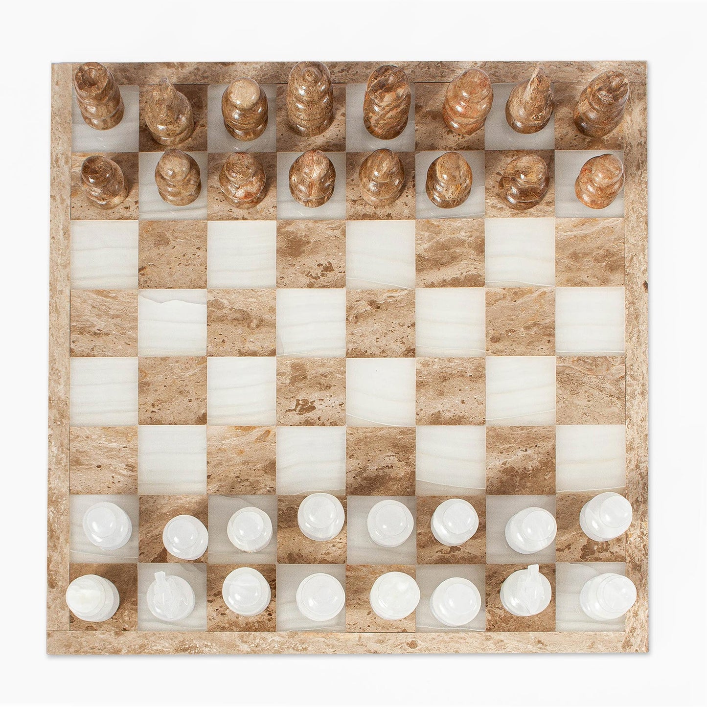 Nature's Challenge Onyx and Marble Chess Set in Brown and Beige (13.5 in.)