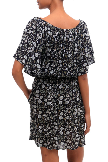 Venus Flowers Floral Printed Rayon Tunic-Style Dress from Bali