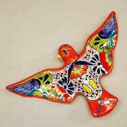 Colorful Dove Hand-Painted Ceramic Dove Wall Sculpture from Mexico