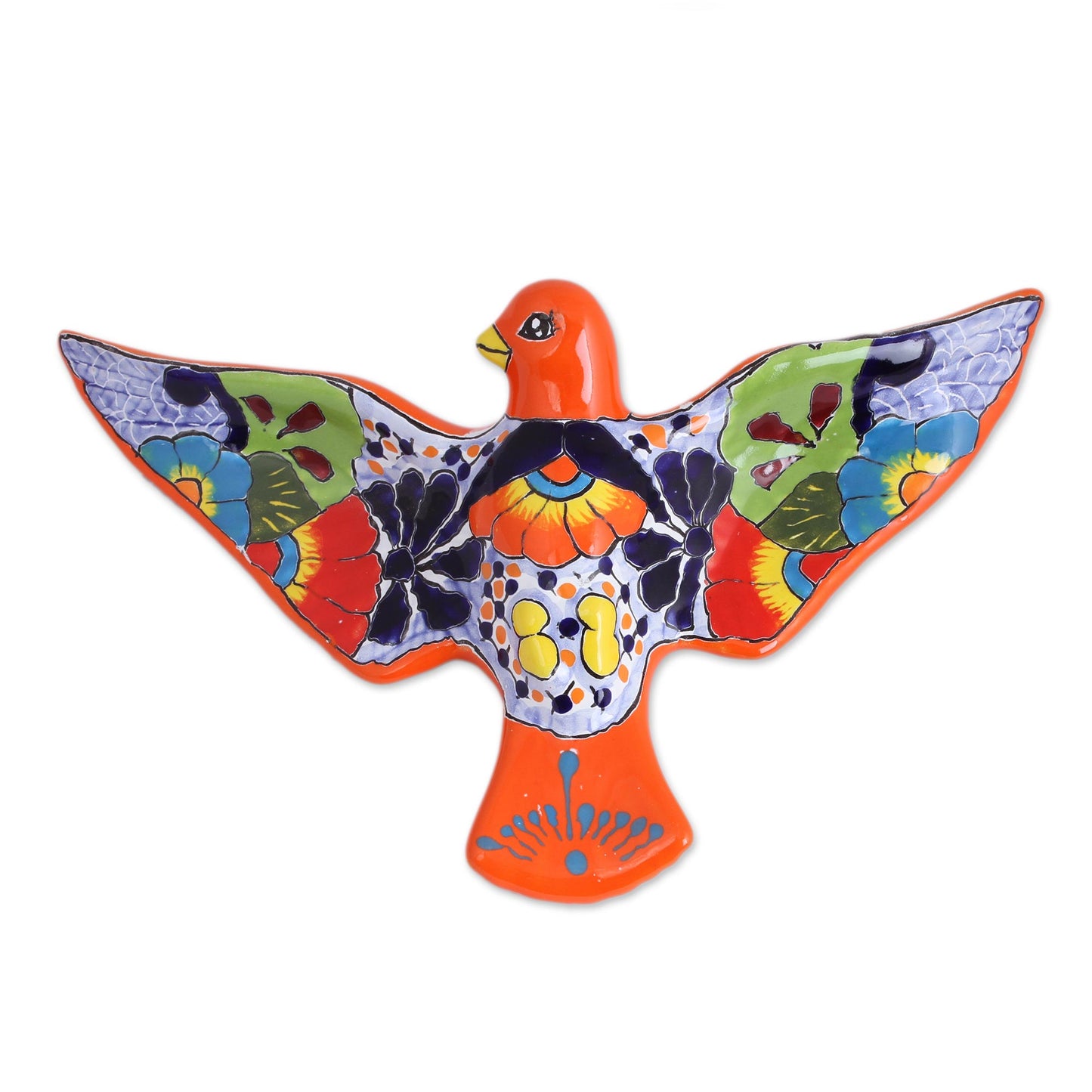 Colorful Dove Hand-Painted Ceramic Dove Wall Sculpture from Mexico