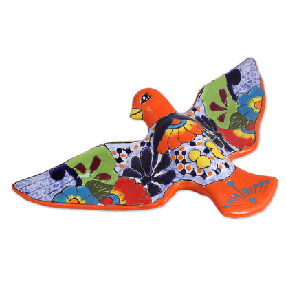 Colorful Dove Hand-Painted Ceramic Dove Wall Sculpture from Mexico