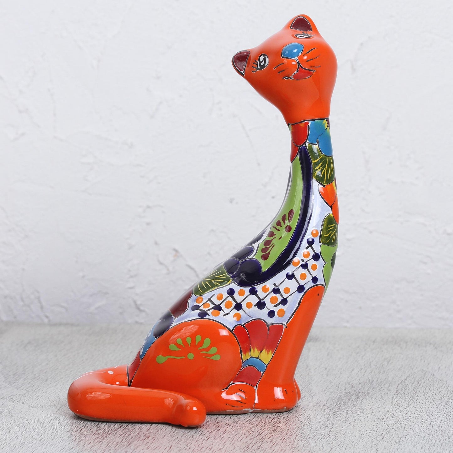 Regal Cat Hand-Painted Ceramic Cat Sculpture from Mexico