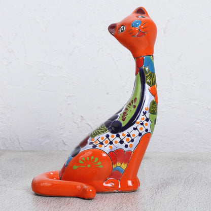 Regal Cat Hand-Painted Ceramic Cat Sculpture from Mexico