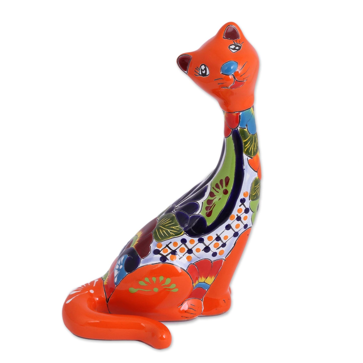 Regal Cat Hand-Painted Ceramic Cat Sculpture from Mexico