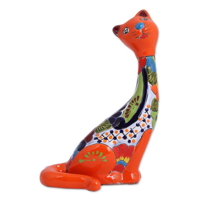 Regal Cat Hand-Painted Ceramic Cat Sculpture from Mexico