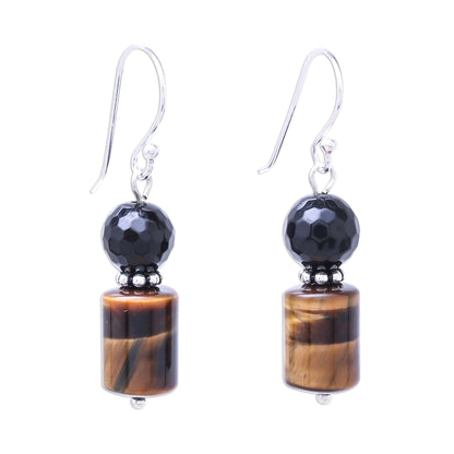 Earthen Marvel Onyx and Tiger's Eye Dangle Earrings from Thailand