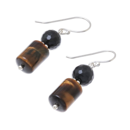 Earthen Marvel Onyx and Tiger's Eye Dangle Earrings from Thailand