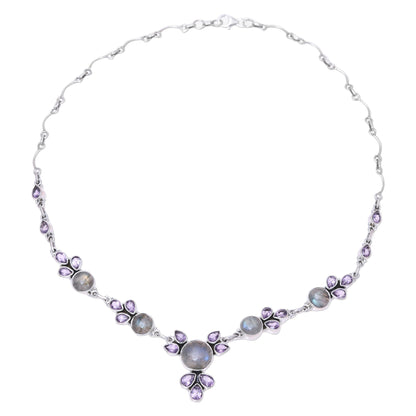 Aurora Blossom Amethyst and Labradorite Pendant Necklace from India