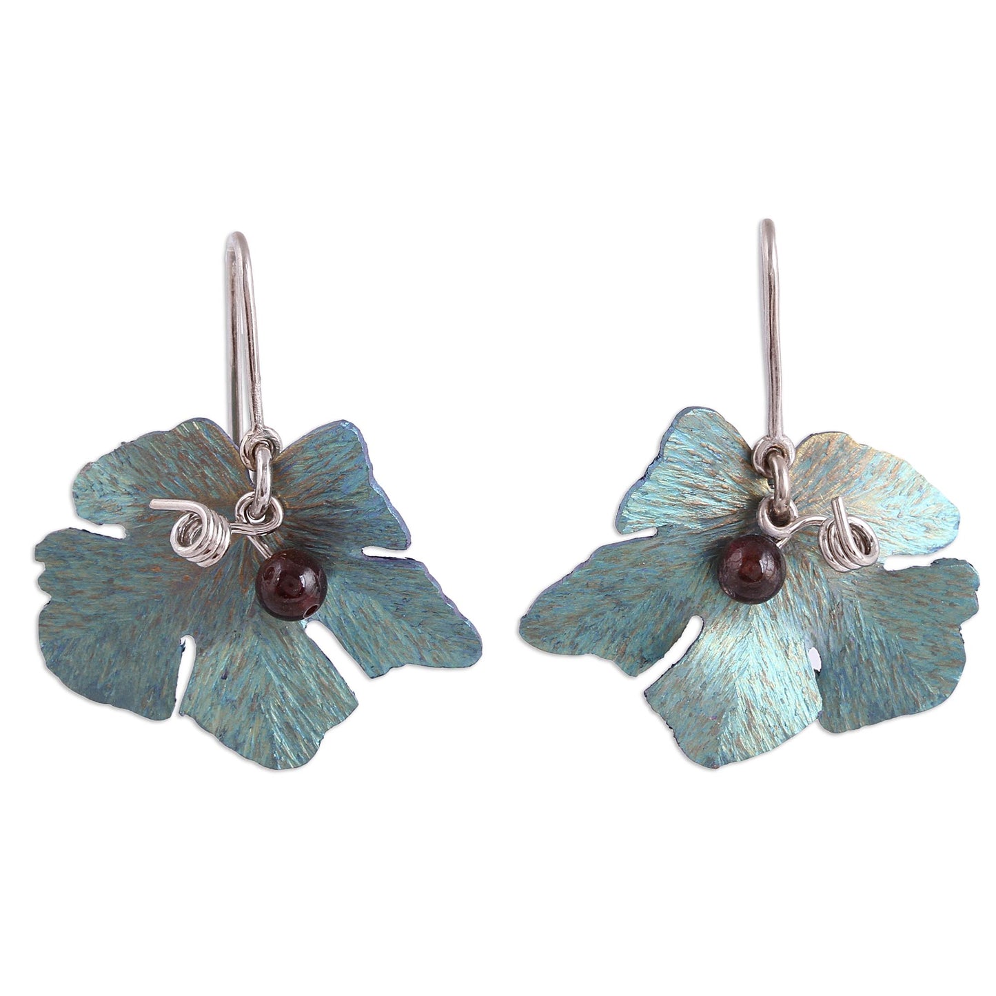 Vine Leaf Motif Agate Dangle Earrings from Mexico