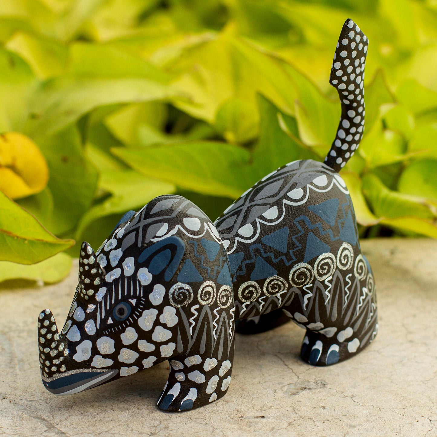 Grey Rhino Copal Wood Alebrije Rhino Figurine in Grey from Mexico