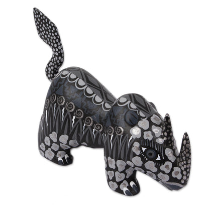 Grey Rhino Copal Wood Alebrije Rhino Figurine in Grey from Mexico