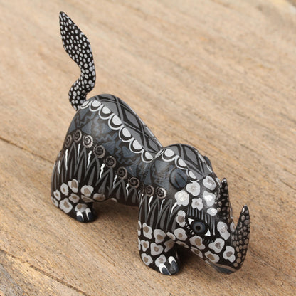 Grey Rhino Copal Wood Alebrije Rhino Figurine in Grey from Mexico