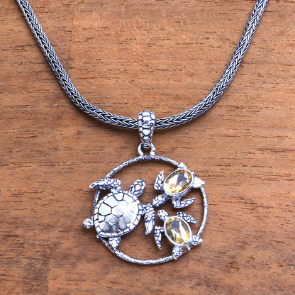 Sea Turtle Family Citrine Sea Turtle Pendant Necklace from Bali