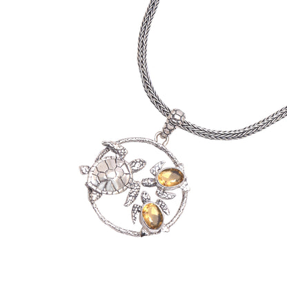 Sea Turtle Family Citrine Sea Turtle Pendant Necklace from Bali