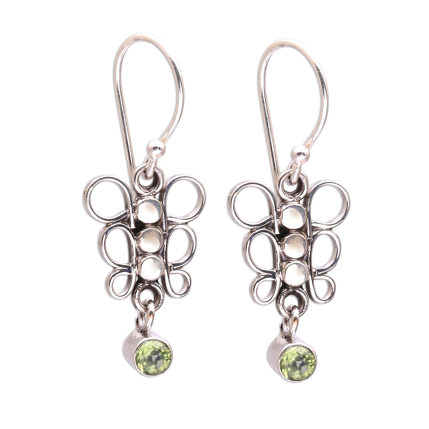 Round Butterfly Circle Motif Peridot Dangle Earrings from Bali