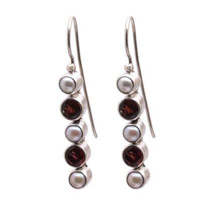 Beautiful Constellation Garnet and Cultured Pearl Drop Earrings from Bali