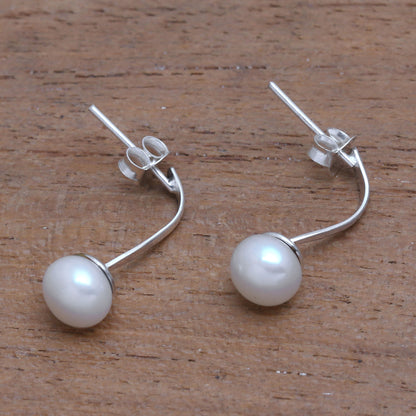 Goddess Teardrops White Cultured Pearl Drop Earrings from Bali