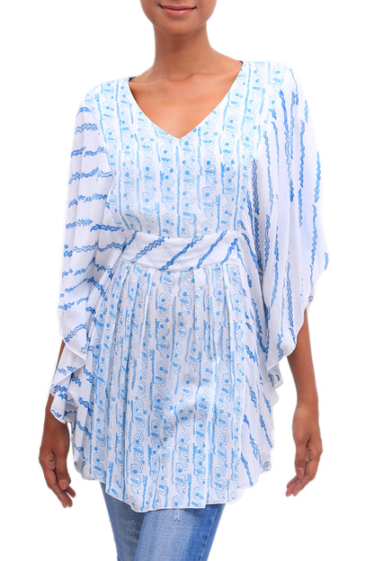 Azure Helix Helix Motif Rayon Blouse in Azure from Bali