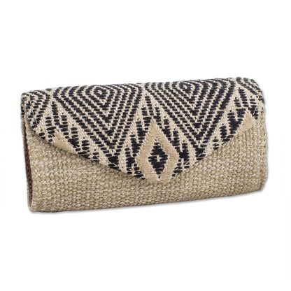 Mayan Cosmos in Black Handwoven Cotton Eyeglasses Case in Black and Beige