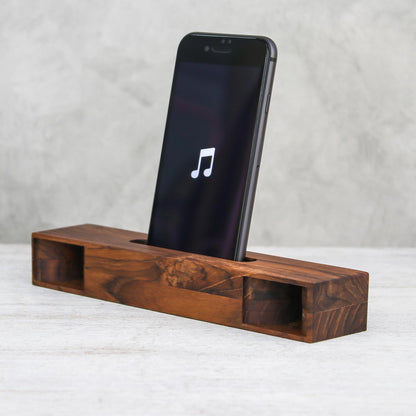 Teak Orchestra Rectangular Teak Wood Phone Speaker from Thailand