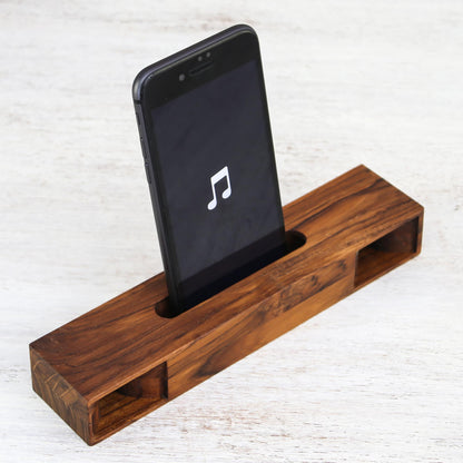 Teak Orchestra Rectangular Teak Wood Phone Speaker from Thailand