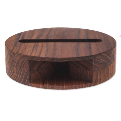 Modern Sound Round Teak Wood Phone Speaker from Thailand