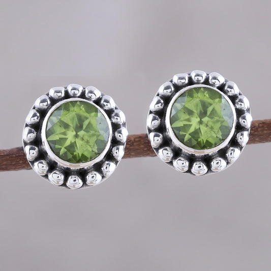 Glistening Dale Round Peridot and Sterling Silver Dot Motif Stud Earrings