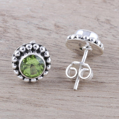 Glistening Dale Round Peridot and Sterling Silver Dot Motif Stud Earrings