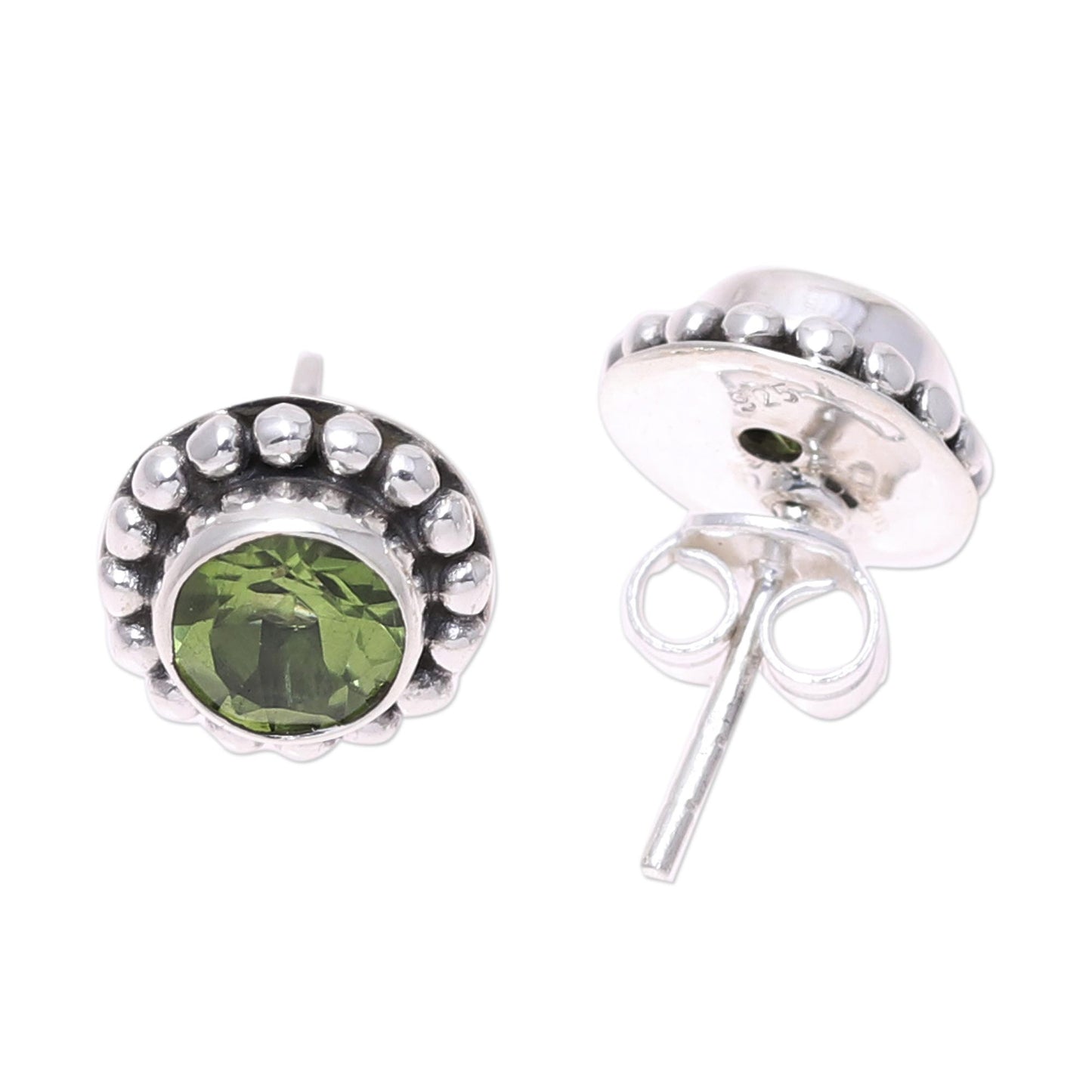 Glistening Dale Round Peridot and Sterling Silver Dot Motif Stud Earrings