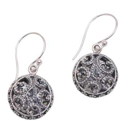 Dewy Disc Dot Pattern Openwork Sterling Silver Dangle Earrings