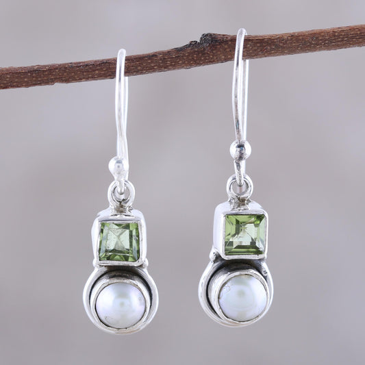 Moonglow Garden Peridot Pearl Dangle Earrings