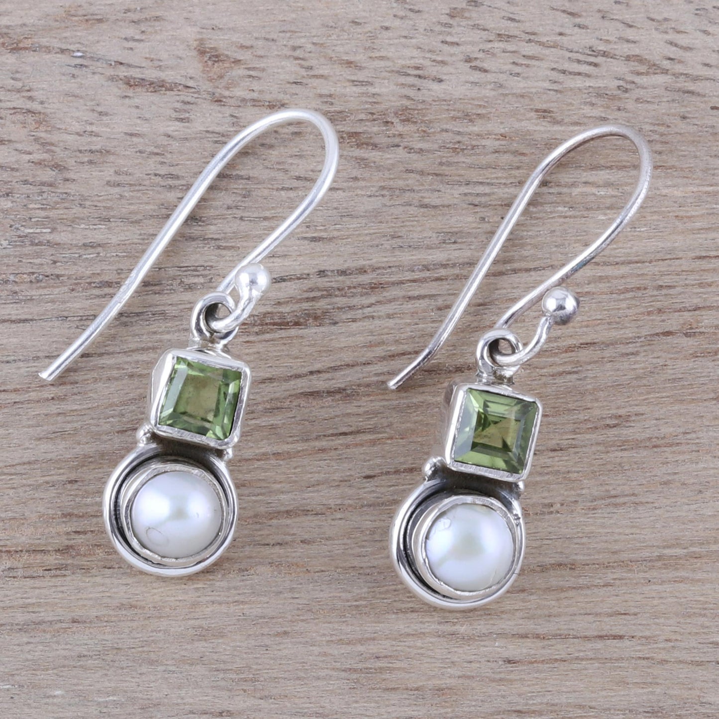 Moonglow Garden Peridot Pearl Dangle Earrings