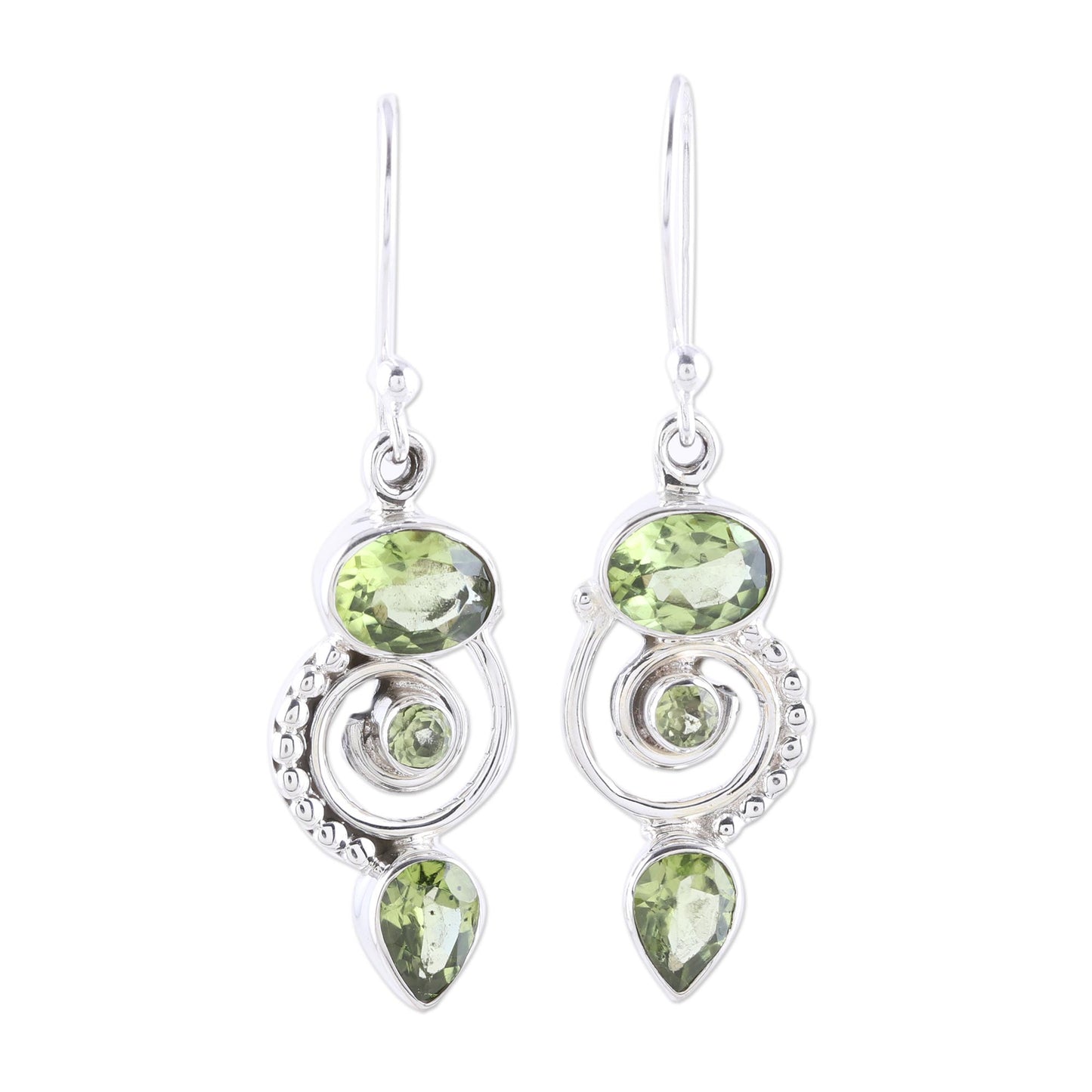 Meadow Labyrinth Peridot and Sterling Silver Spiral Dangle Earrings