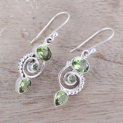 Meadow Labyrinth Peridot and Sterling Silver Spiral Dangle Earrings