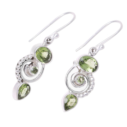 Meadow Labyrinth Peridot and Sterling Silver Spiral Dangle Earrings