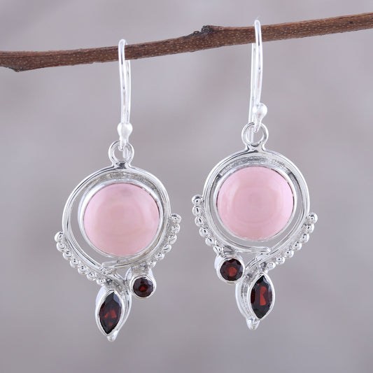 Glory in Pink Opal and Garnet Dangle Earrings from India