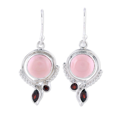 Glory in Pink Opal and Garnet Dangle Earrings from India