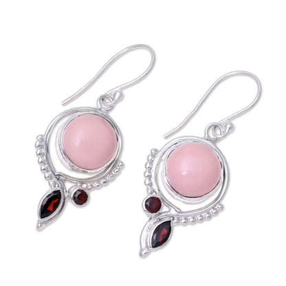 Glory in Pink Opal and Garnet Dangle Earrings from India