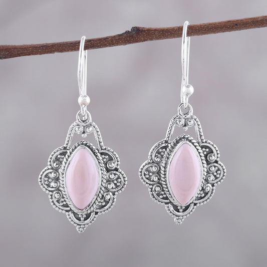 Shimmering Beauty Marquise Pink Opal Dangle Earrings from India