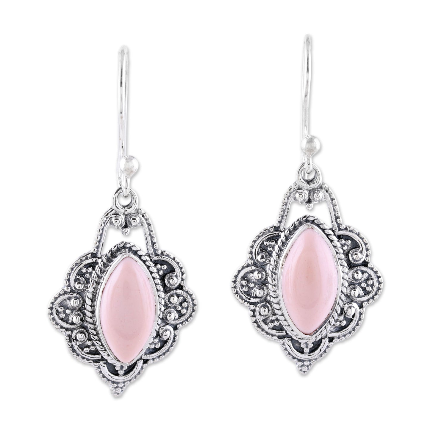 Shimmering Beauty Marquise Pink Opal Dangle Earrings from India