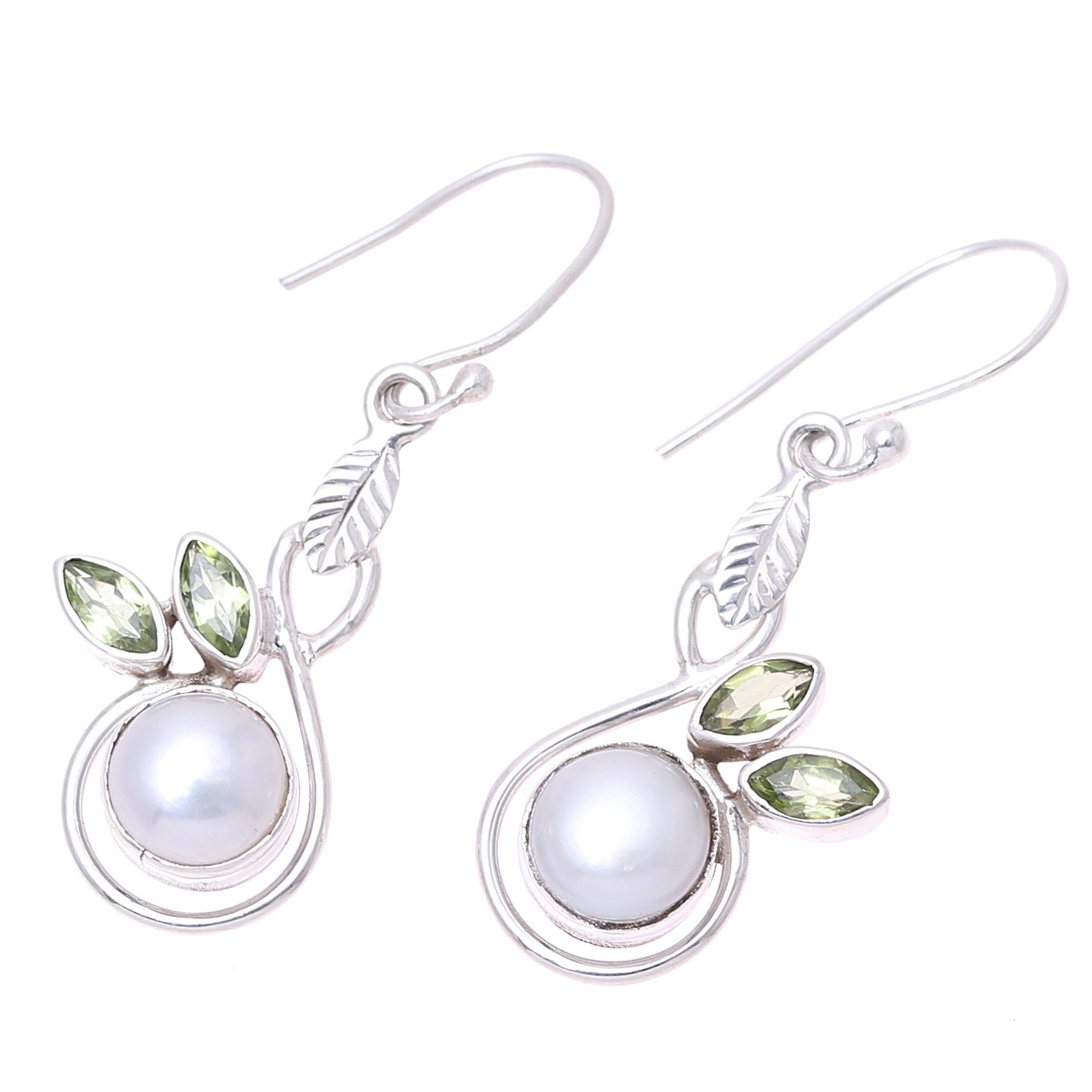 Spring Beauty Cultured Pearl and Faceted Peridot Dangle Earrings