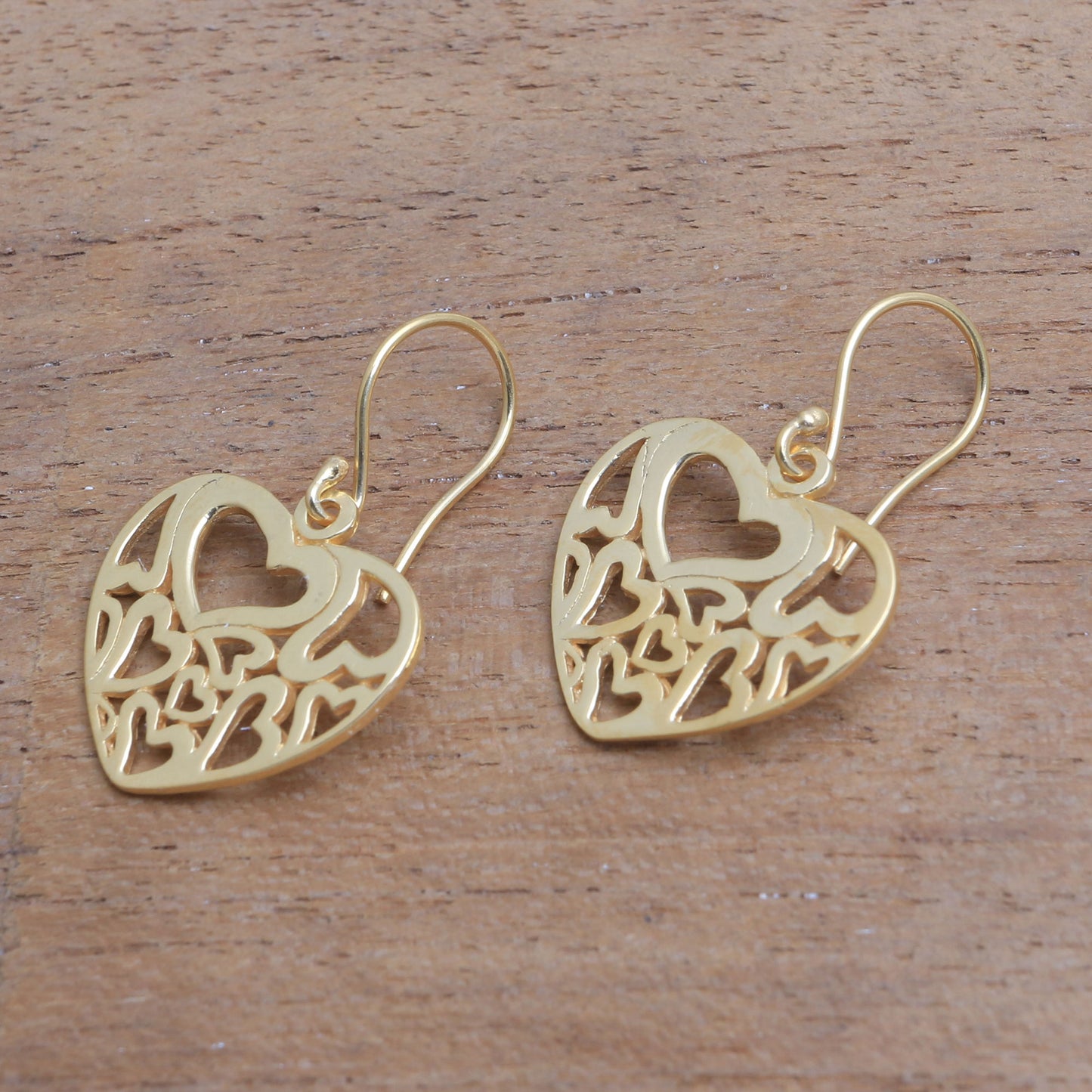 Full-Hearted Heart Motif 18k Gold Plated Sterling Silver Dangle Earrings