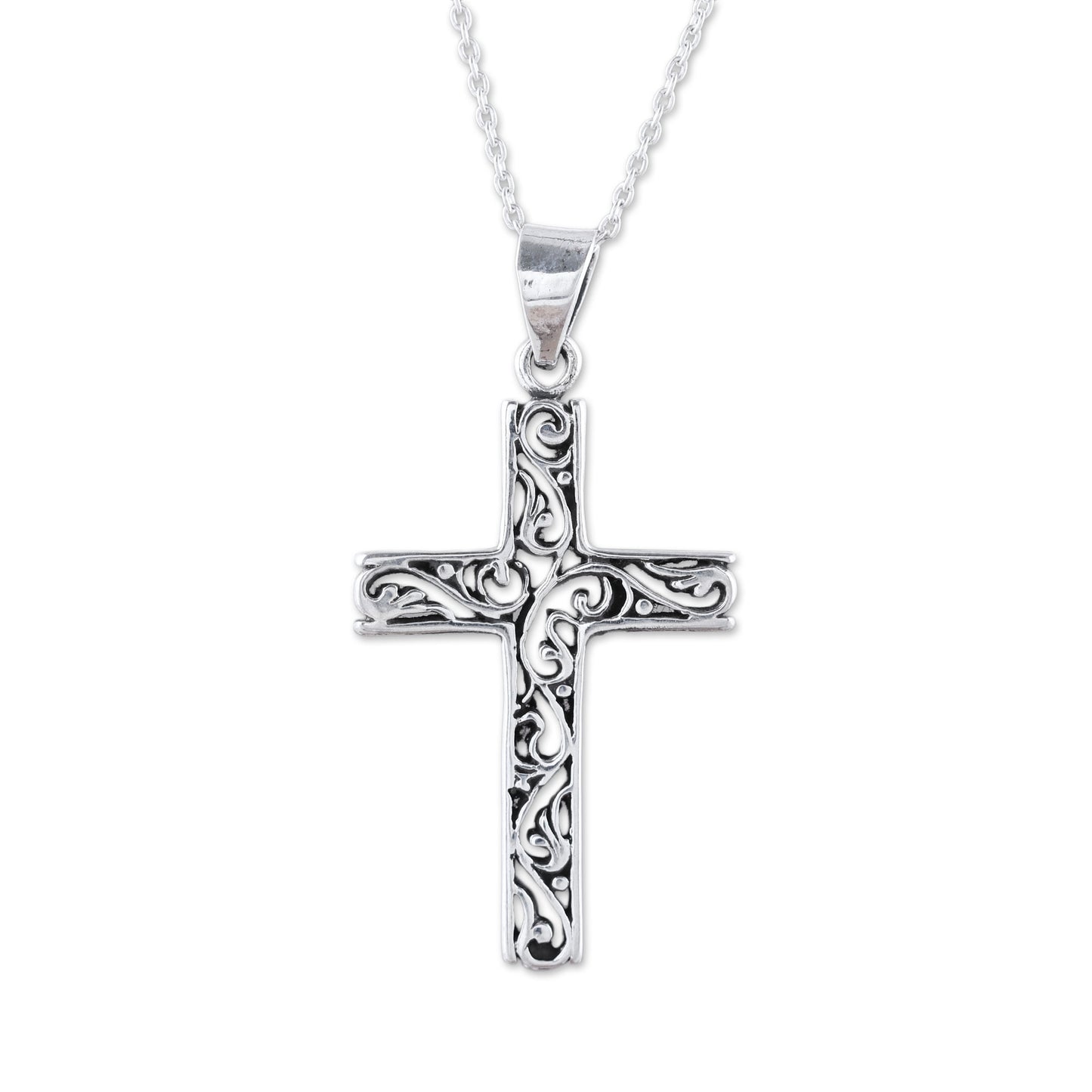 Adorned Cross Handcrafted Sterling Silver Ornate Cross Pendant Necklace