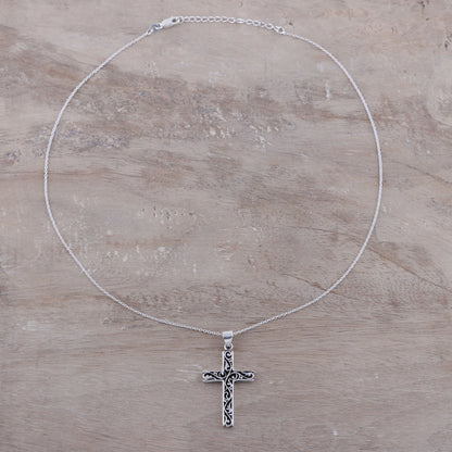 Adorned Cross Handcrafted Sterling Silver Ornate Cross Pendant Necklace